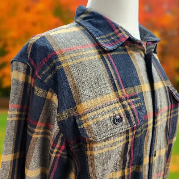 Orvis Shacket XL Men Brown Plaid Flannel Cotton Button Front Outdoor Camp Cabin - Picture 7 of 16